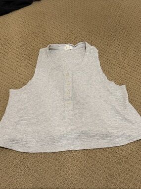 Aerie Light Gray Ribbed Henley Tank Top